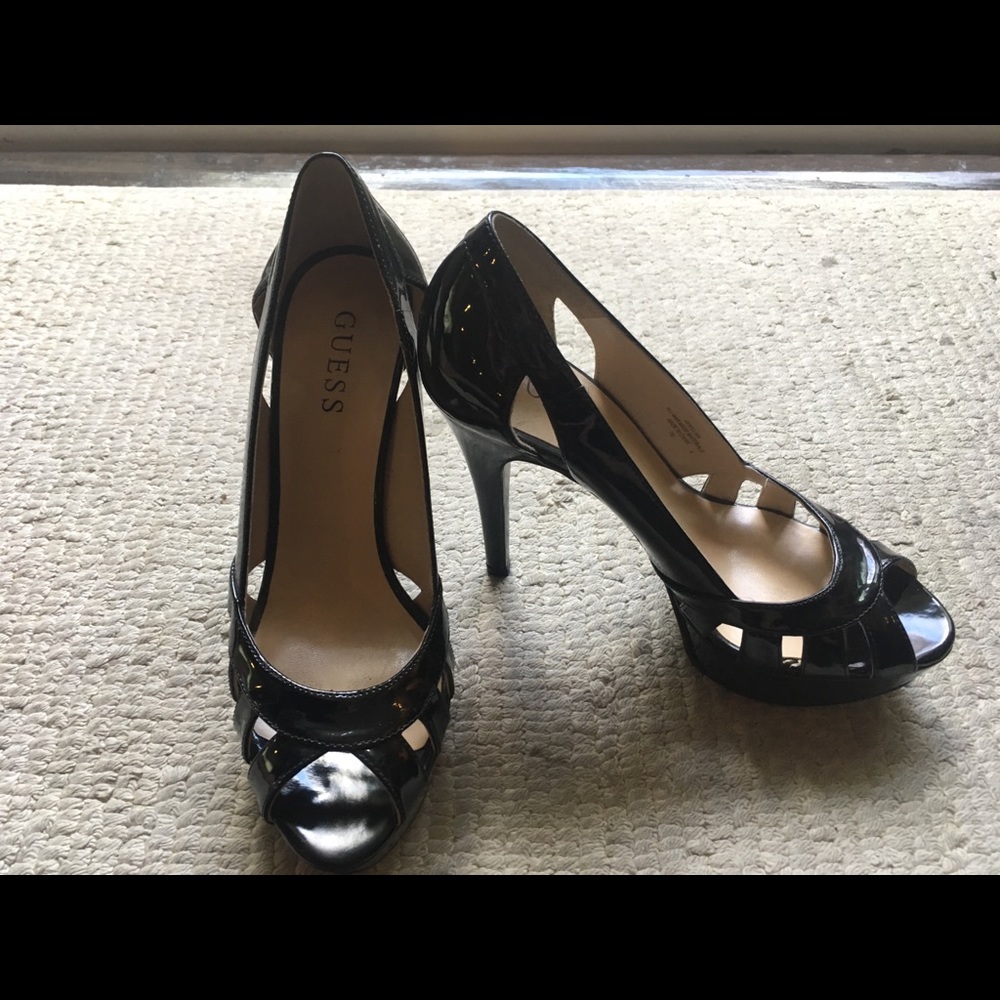 Guess black peep toe heels